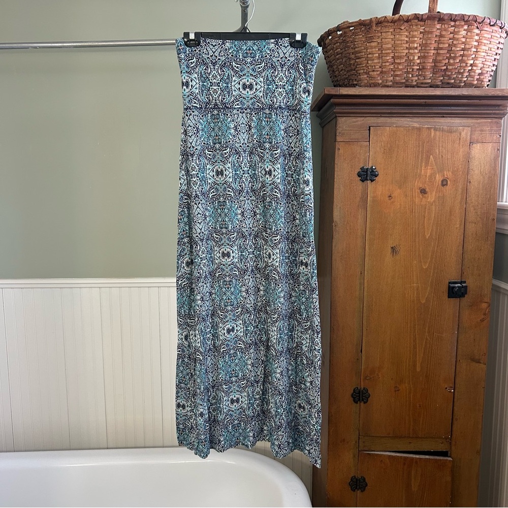 Blue Geometric Patterned Maxi Skirt